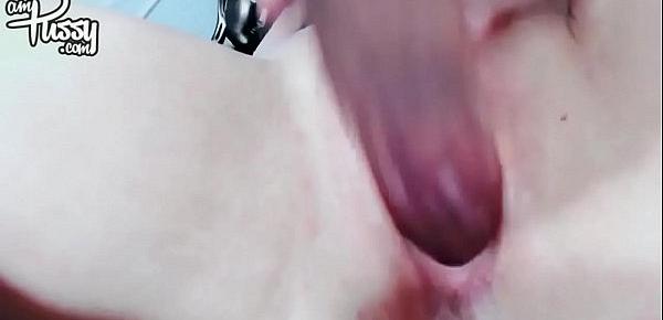  Wet teen pussy masturbation with dildo at home close-up
